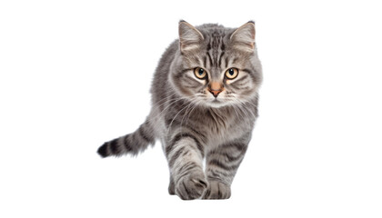 Fototapeta premium walking grey cat isolated on transparent background cutout