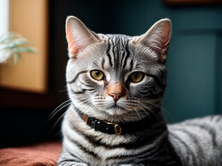 gray cat in the apartment, American Shorthair