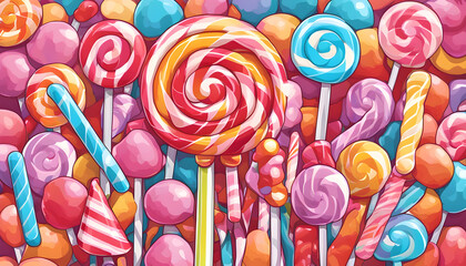 Colorful lollipops candy dream.  Background pattern