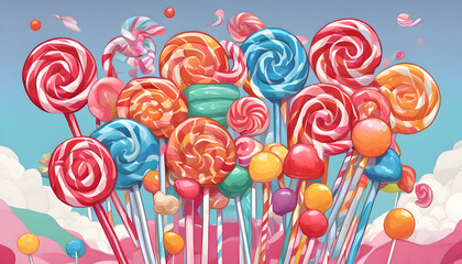 Colorful lollipops candy dream.  Background composition. Illustration.