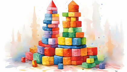 Kid's block tower on white background illustration