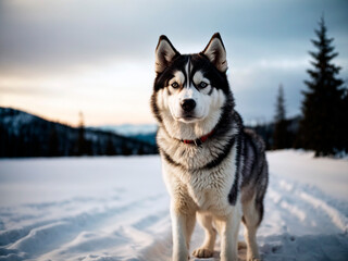 husky dog ​​outdoors in winter