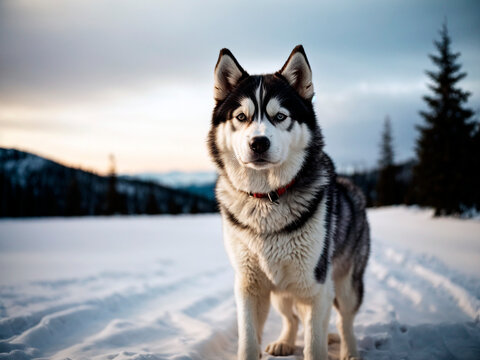 husky dog ​​outdoors in winter