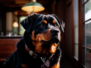 Fototapeta premium rottweiler dog indoors at home