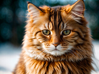 fluffy red beautiful cat closeup