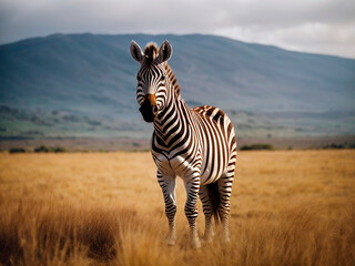 Naklejka premium zebra in africa against a mountain background