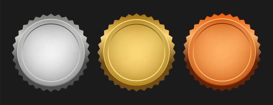 Golden, silver, bronze label, badge, banner, medal vector illustration