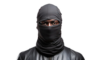 Balaclava Man Hiding His Face With Black Mask Isolated On Transparent Background PNG.