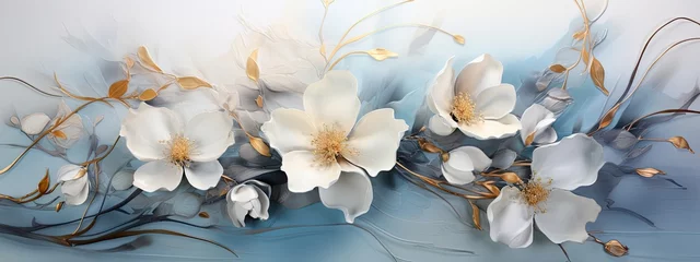 Foto op Canvas Białe kwiaty na niebieskim tle.  © Bear Boy 