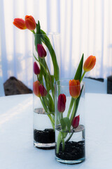 Pink and orange tulip centerpiece
