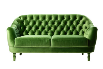 Comfortable green sofa isolated on transparent background.