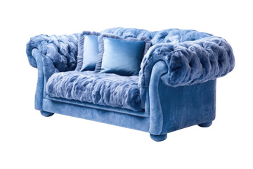 Comfortable blue sofa isolated on transparent background.