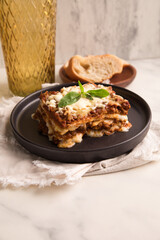 Bolognese tomato sauce traditional lasagna italian food served in a plate