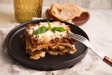 Bolognese tomato sauce traditional lasagna italian food served in a plate