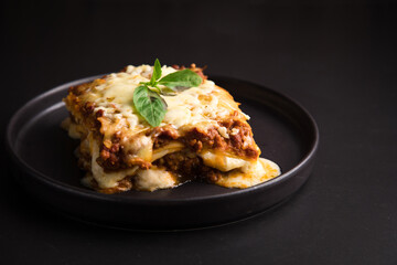 Bolognese tomato sauce traditional lasagna italian food served in a plate