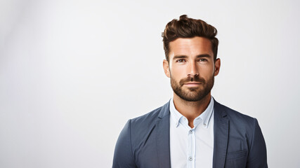 Motivated Southeast European man, 20s, brown hair in white studio - Powered by Adobe