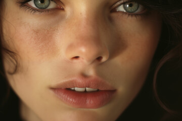 Close-Up Shot of a Woman's Alluring Eyes, Nose, and Lips: A Study in Beauty and Expressiveness