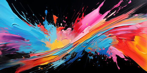 Artistic Richness: Vibrant Colourful Brush Strokes Splashed on a Black Canvas