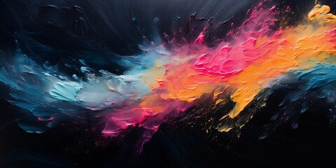 Radiant Explosion of Colours: Artful Brush Strokes on a Vibrant Black Canvas
