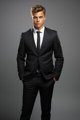 Fototapeta premium Portrait of a Handsome, Successful Young Man With Brown Hair Modelling a Dress Shirt And Suit Trousers