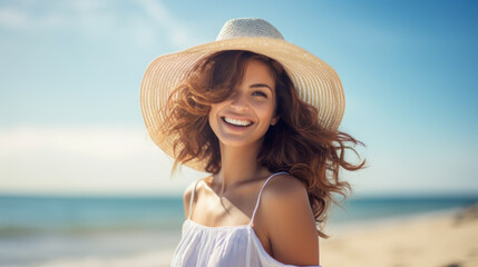 portrait of happy woman in beach