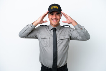 Fototapeta premium Young caucasian security man isolated on white background with surprise expression