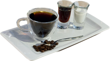 Coffee, milk, and coffee beans