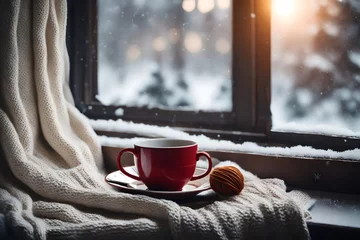 Foto op Canvas cup of hot tea in winter © Mishal