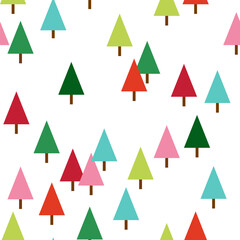 Colorful Christmas tree seamless pattern. Simple triangle fir trees repeat background for winter holiday. Vector forest or abstract landscape design for textile, print, wallpaper, wrap paper, package.