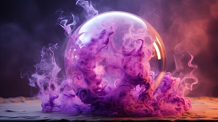 Crystal ball with purple smoke