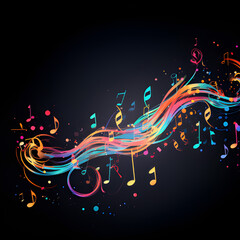 Beautiful  Music notes flow background. Vector music note tune art decoration for musical concert, jazz or orchestra poster
