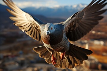 pigeon flying - obrazy, fototapety, plakaty