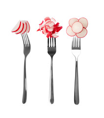 Chopped Radish Roots Isolated, Red Root Cuts, Diced Red Radishes