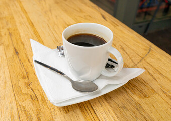 Fresh Black Coffee in Outdoor Cafe, Coffee Cup in Coffeeshop City, Black Coffee on Restaurant Table
