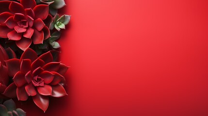 Succulents on red background with copy space, Generative AI