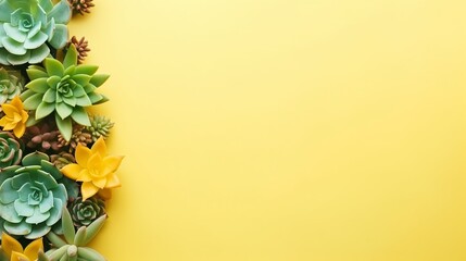 Succulents on yellow background with copy space, Generative AI