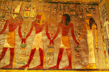 Painted walls in one of the tombs in the Valley of the Kings. - obrazy, fototapety, plakaty