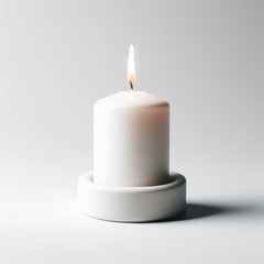 burning white candle in the  white background