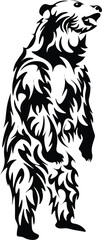 Cartoon Black and White Isolated Illustration Vector Of A Tribal Bear Standing On 2 Legs