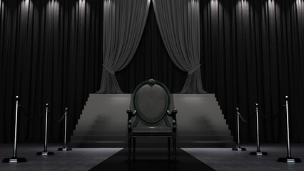 Throne Chair Isolated isolated on dark background. black royal chair.