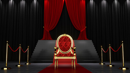 Red royal chair on a red and black background, VIP throne, Red royal throne.