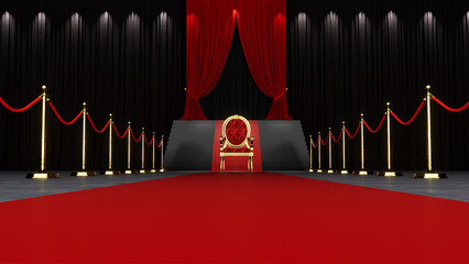 Red royal throne, Red royal chair on a red and black background, VIP throne.