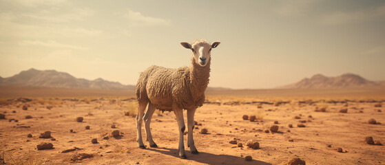 A Sheep in desert blur background copy space