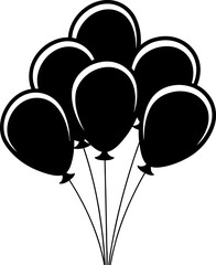 Balloons birthday silhouette icon in black color. Vector template for tattoo or laser cutting.