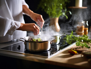 Modern white and wood Kitchen cooker