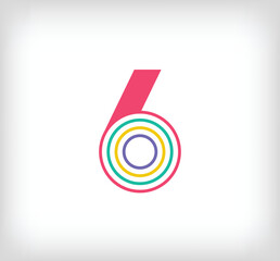 Creative ethnic number 6 multicolored linear logo. Modern number lines with new culture colors. Font alphabet template. Creative education geometric.vector