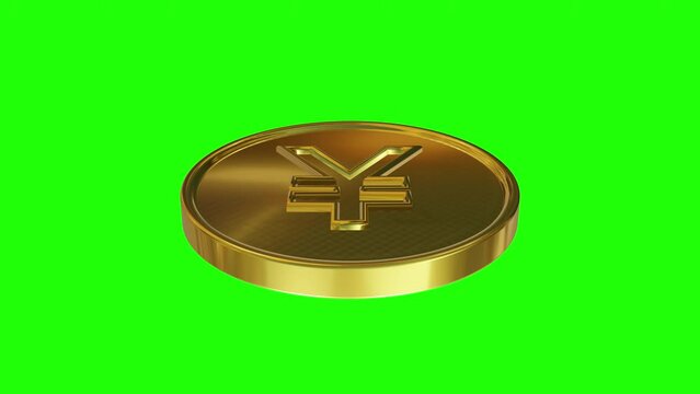 3d animated yen coin with green screen and alpha screen