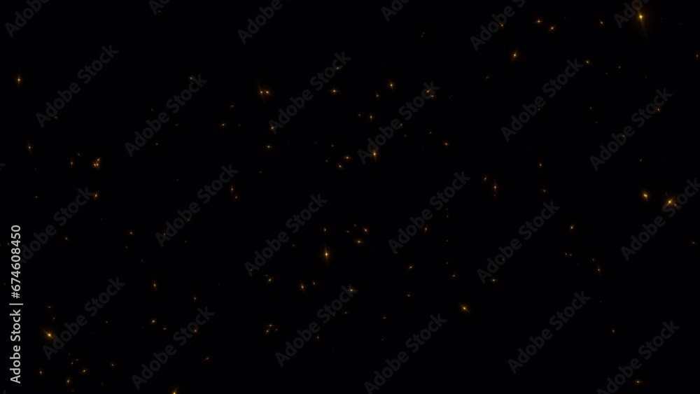 Poster loop flickering glittering gold star particles pattern moving animation on black abstract background