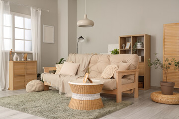 Interior of stylish living room with sofa and coffee table