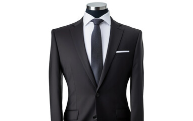 Brand New Black Classic Fit Suit With Tie Isolated On Transparent Background PNG.